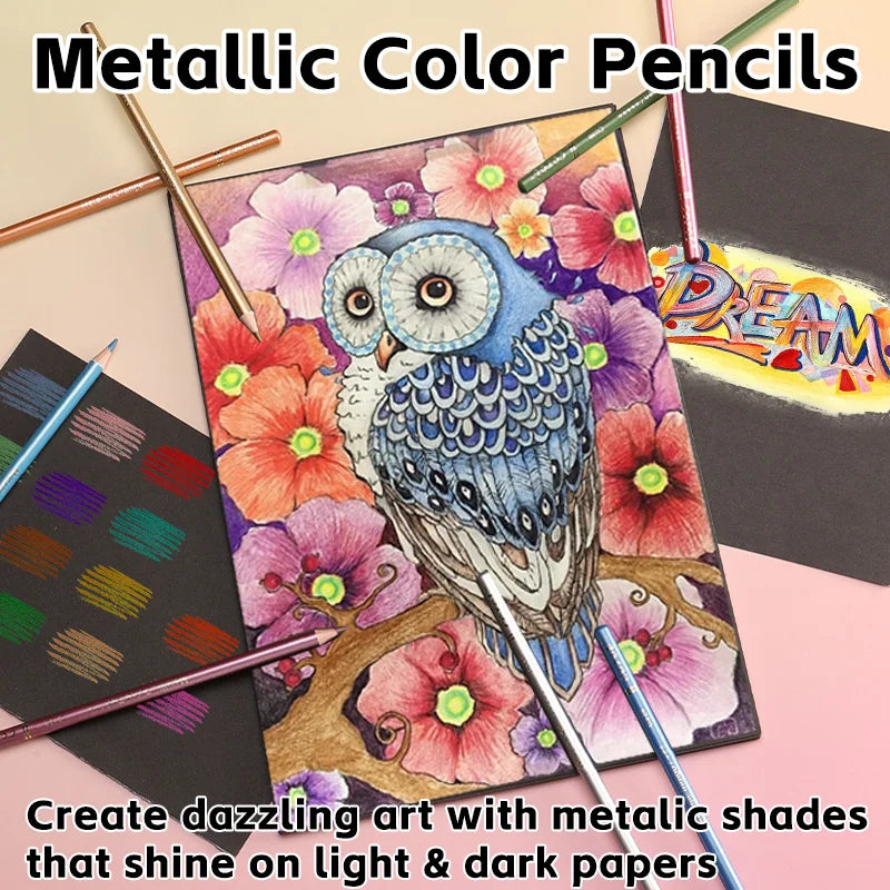 300 Colors Colored Pencils Metallic Set with Tin Case for Adult Coloring,Artists Soft Core for Drawing,Sketching,Shading,Blend