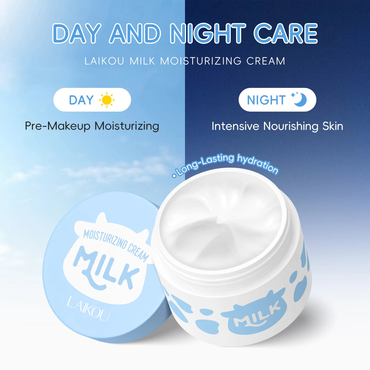 LAIKOU 2Pcs Milk Skin Care Set Skin-Softening Serum Moisturizing Cream Hydrating Nourishing Facial Kit