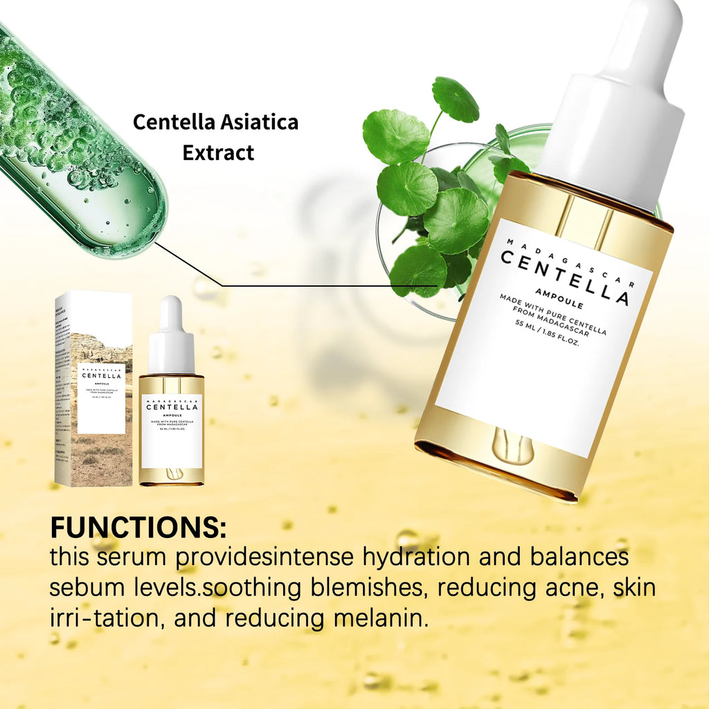 Centella Asiatica Brightening Serum: Calms Irritation, Reduces Breakouts, Balances Sebum & Diminishes Dark Marks for Clear Skin.