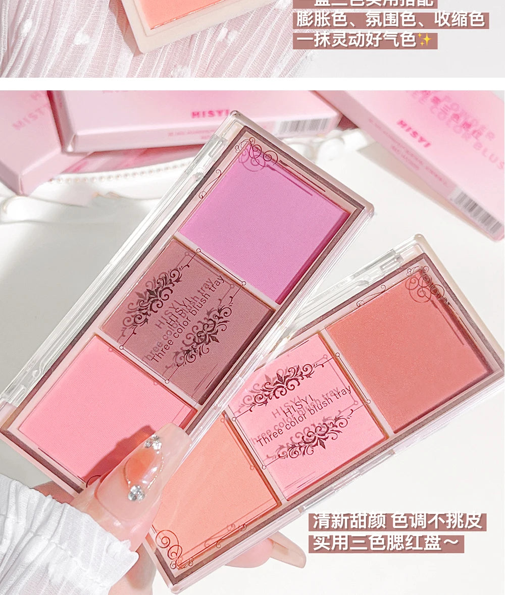 HISYI three-color blush matte natural nude makeup brightens the appearance and brightens the color. Three-color blush plate