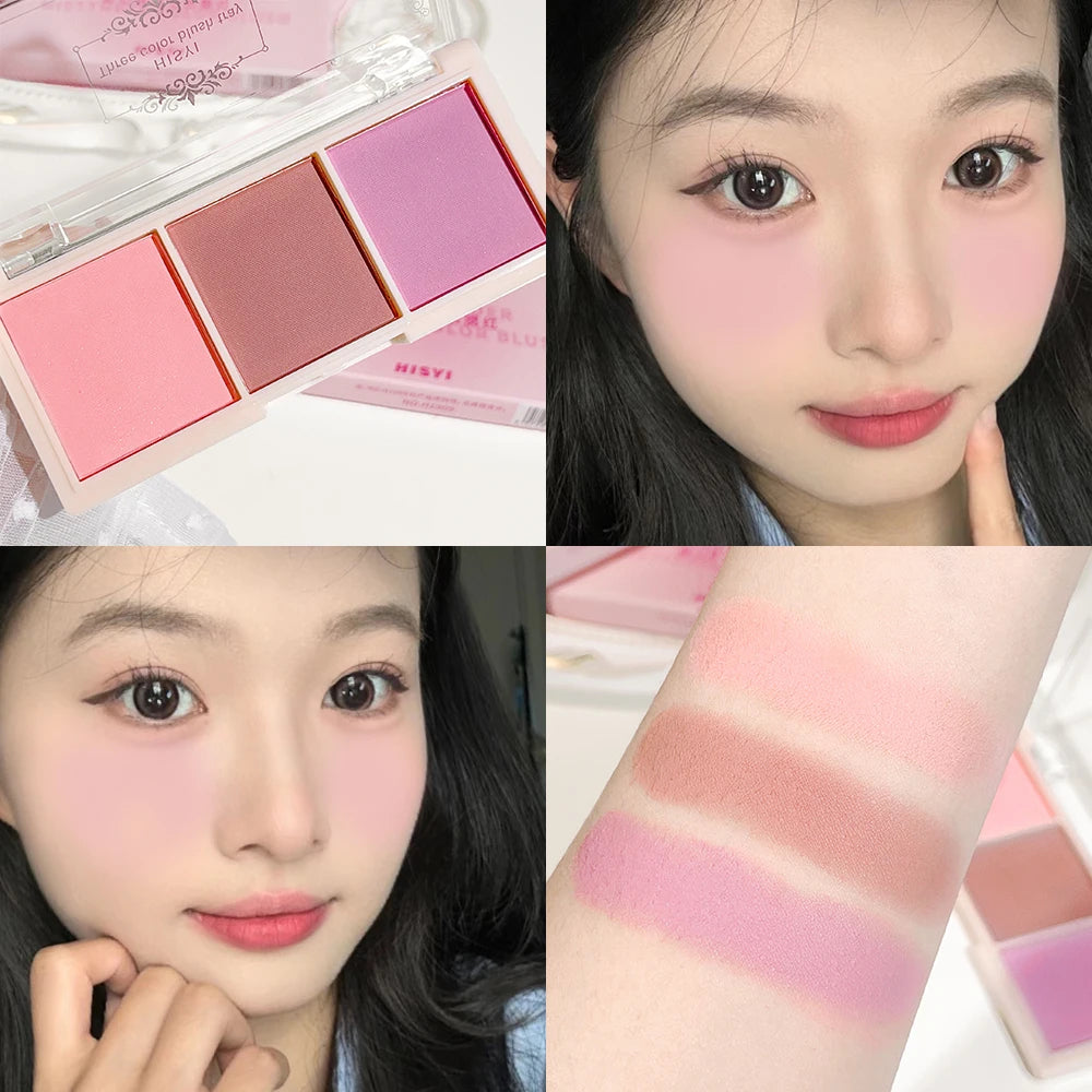 HISYI three-color blush matte natural nude makeup brightens the appearance and brightens the color. Three-color blush plate