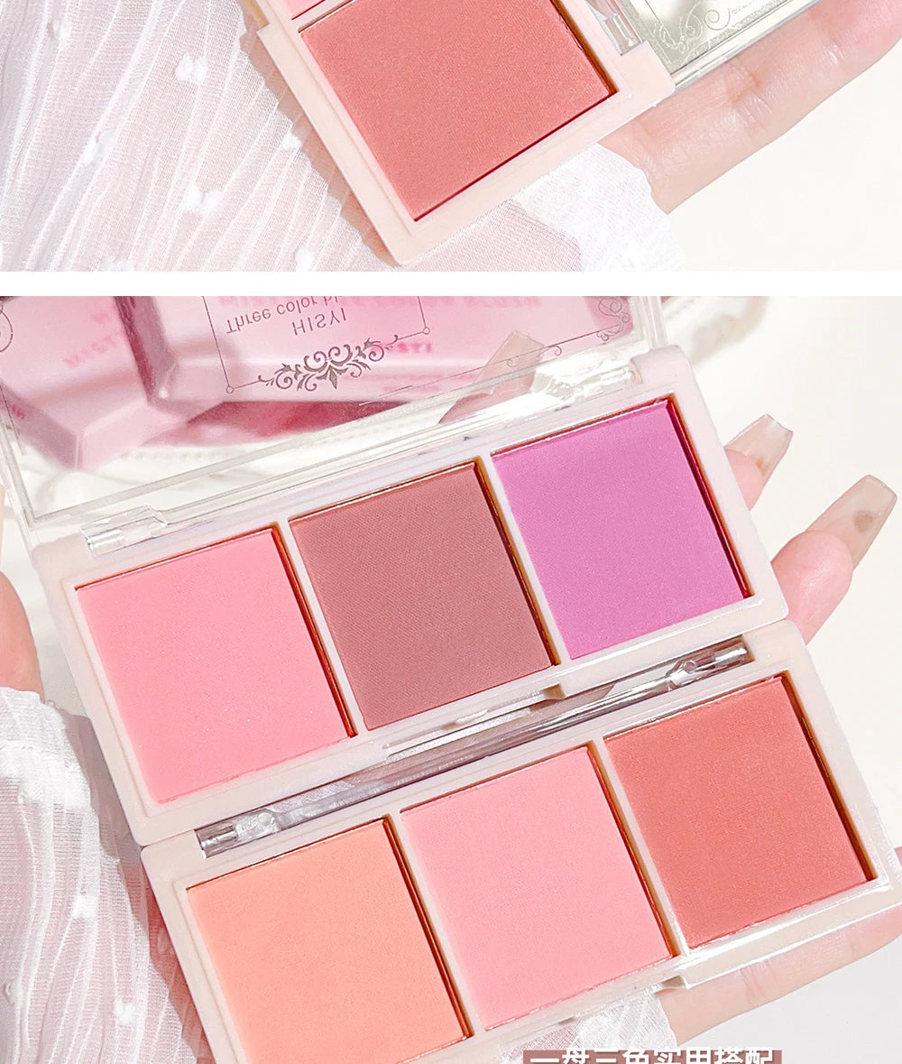 HISYI three-color blush matte natural nude makeup brightens the appearance and brightens the color. Three-color blush plate