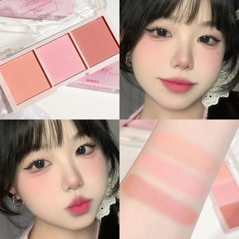 HISYI three-color blush matte natural nude makeup brightens the appearance and brightens the color. Three-color blush plate