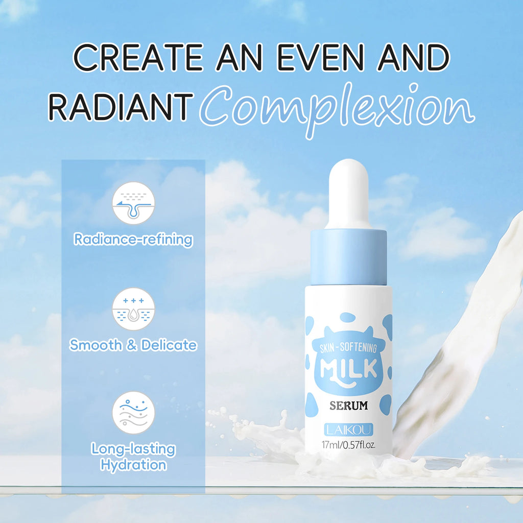 LAIKOU 2Pcs Milk Skin Care Set Skin-Softening Serum Moisturizing Cream Hydrating Nourishing Facial Kit