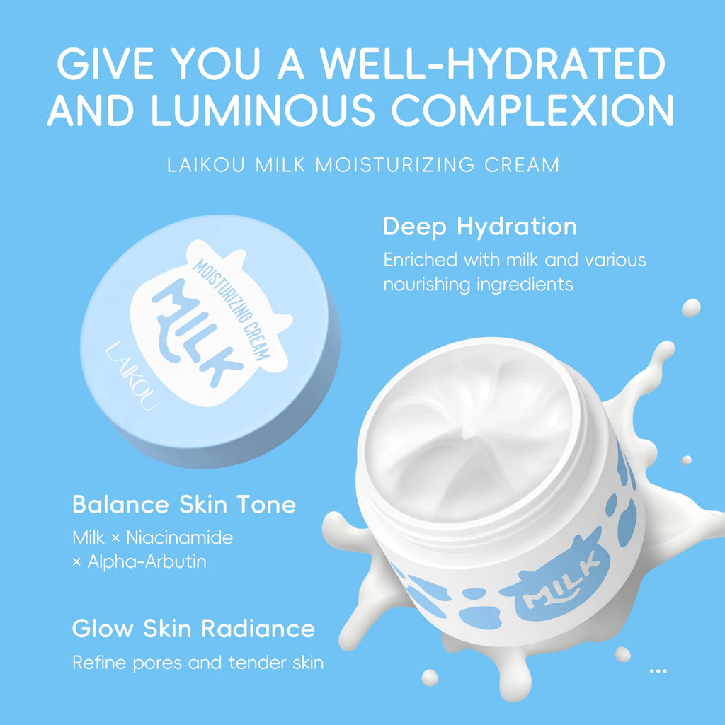 LAIKOU 2Pcs Milk Skin Care Set Skin-Softening Serum Moisturizing Cream Hydrating Nourishing Facial Kit