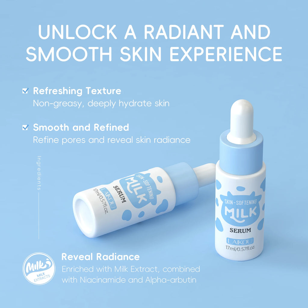 LAIKOU 2Pcs Milk Skin Care Set Skin-Softening Serum Moisturizing Cream Hydrating Nourishing Facial Kit
