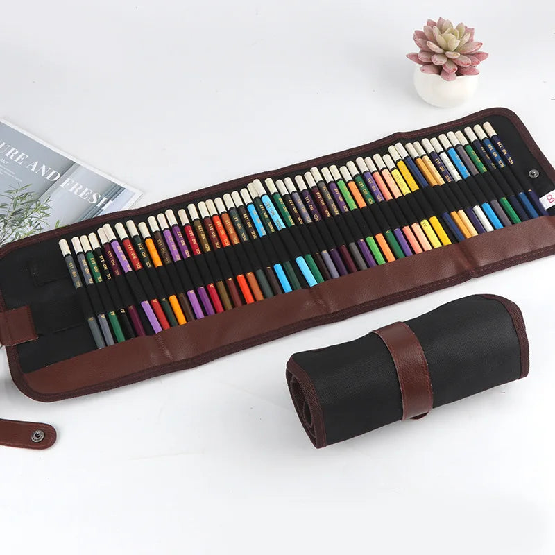 24-72-Piece Colored Pencil Set with Canvas Roll-Up Case - Perfect for Student Adult Coloring, Drawing, Sketching, and Crafting