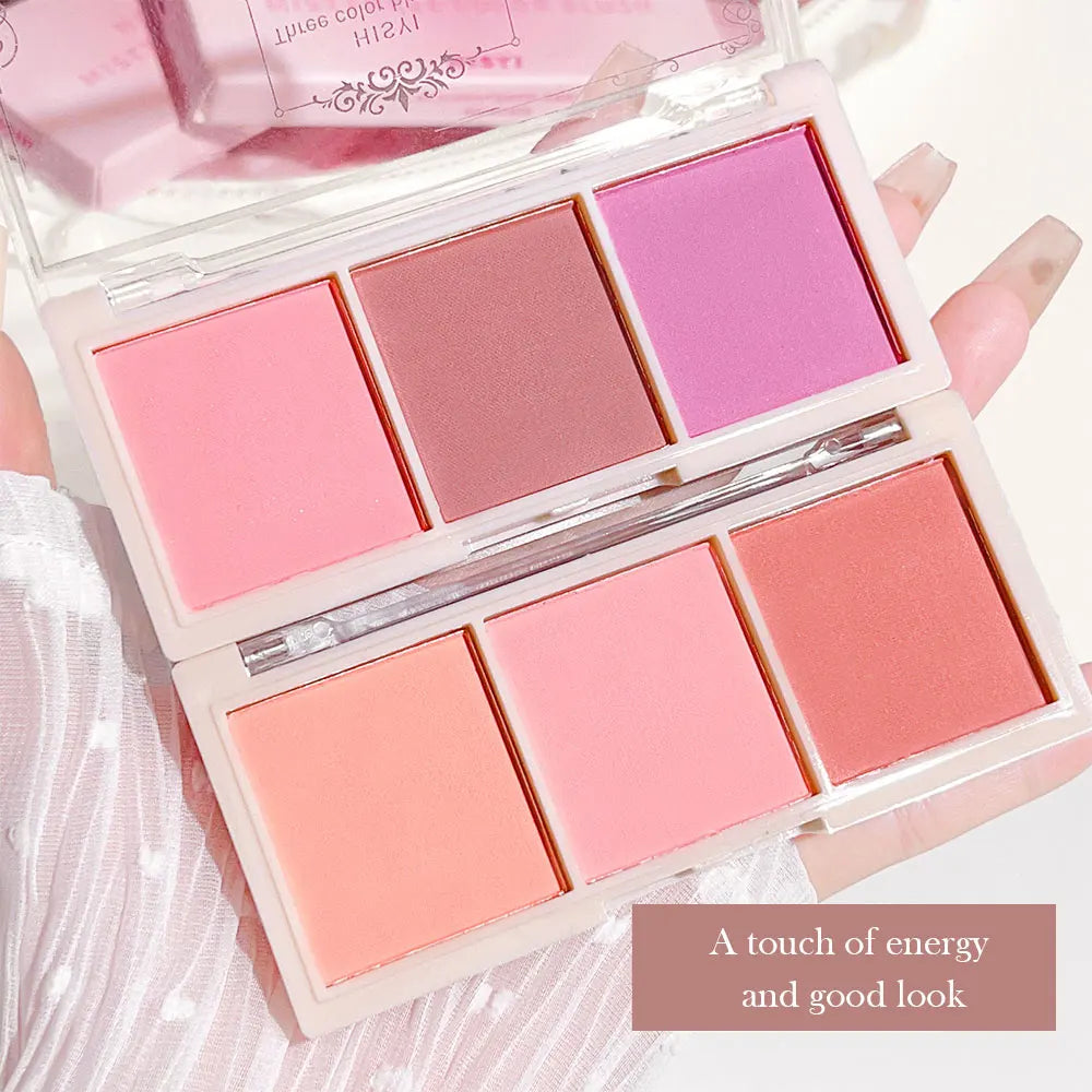 HISYI three-color blush matte natural nude makeup brightens the appearance and brightens the color. Three-color blush plate