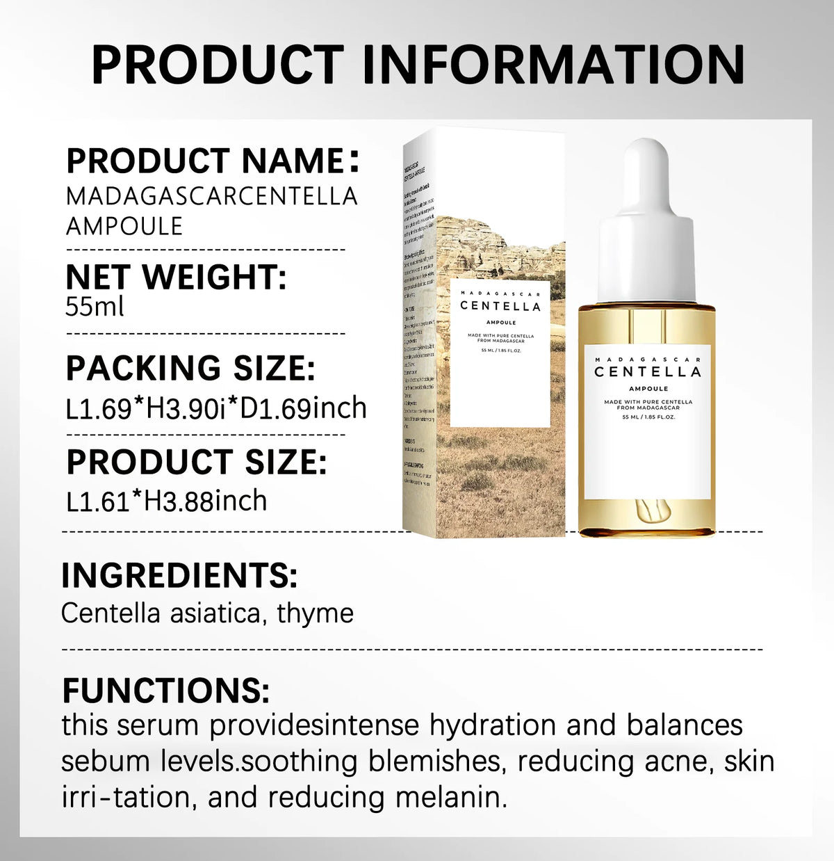 Centella Asiatica Brightening Serum: Calms Irritation, Reduces Breakouts, Balances Sebum & Diminishes Dark Marks for Clear Skin.