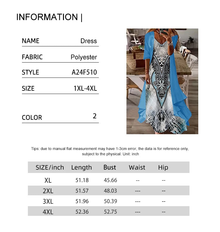 Women's plus Size Casual Dress Sets Solid Open Front & Graphic Printed Clothing Set Comfortable Fashion plus Size Outfits