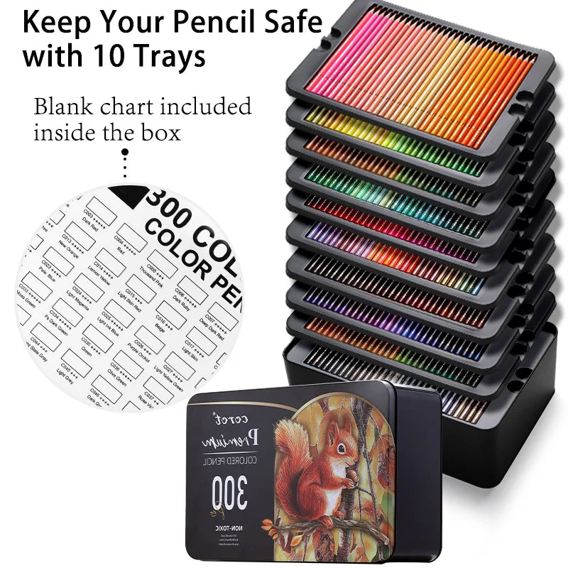 300 Colors Colored Pencils Metallic Set with Tin Case for Adult Coloring,Artists Soft Core for Drawing,Sketching,Shading,Blend