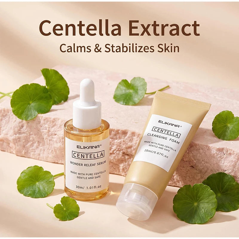 Centella Asiatica Travel Face Skin Care Kit: Serum,Cleansing Oil,Moisturizing Toner,Cleaner Foam,Soothing Cream,Skincare Set