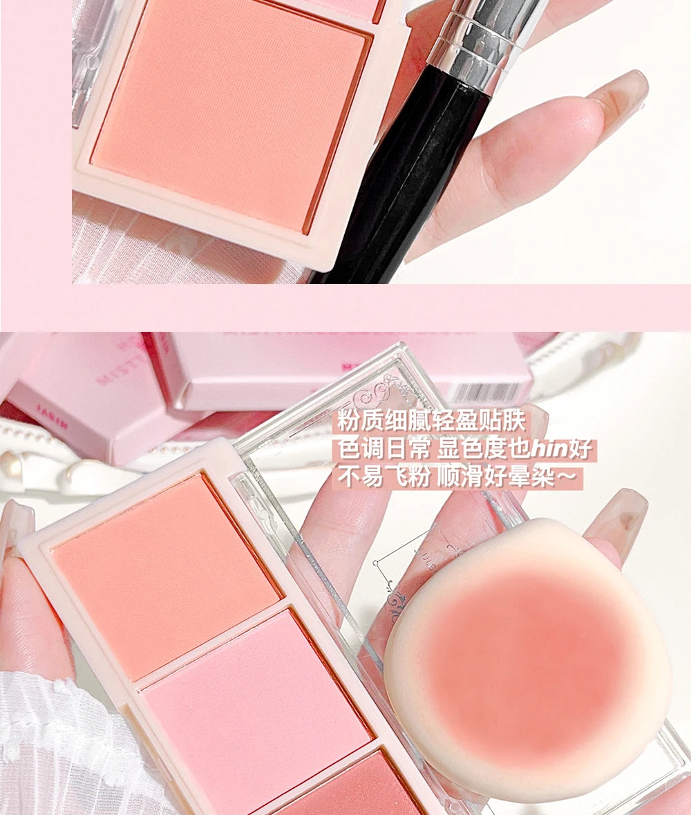 HISYI three-color blush matte natural nude makeup brightens the appearance and brightens the color. Three-color blush plate