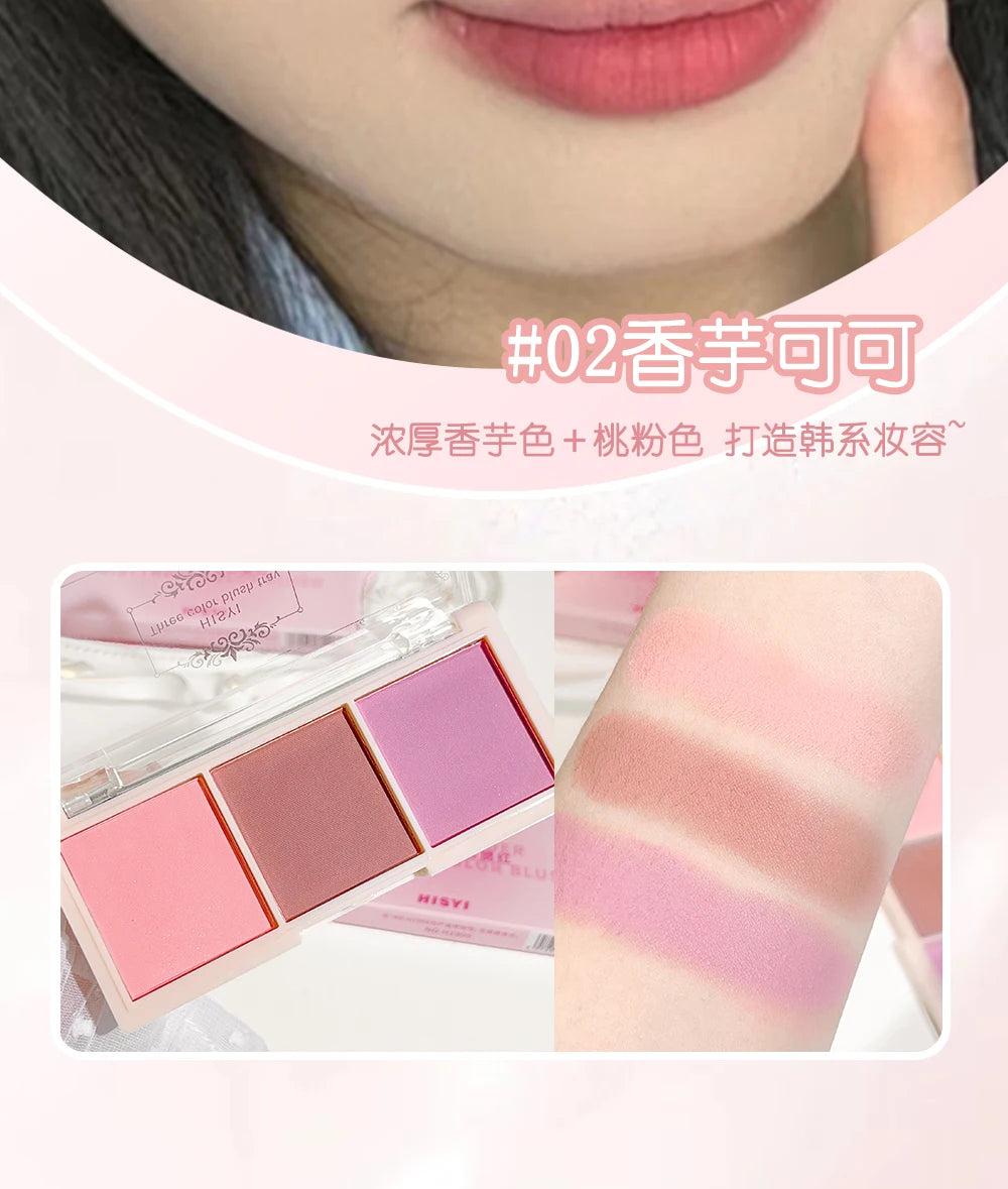 HISYI three-color blush matte natural nude makeup brightens the appearance and brightens the color. Three-color blush plate