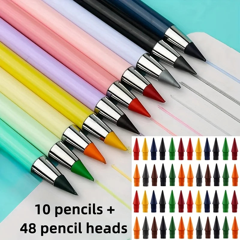 10 Colored Sketch Drawing Pencils with 48 Replaceable Nibs, Multi-Color Art Pencil Set, Portable Painting Supplies for Sketching