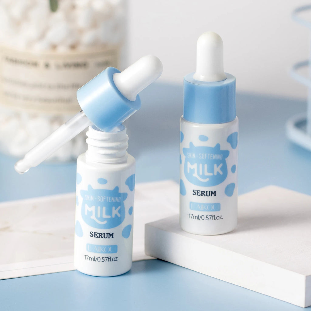 LAIKOU 2Pcs Milk Skin Care Set Skin-Softening Serum Moisturizing Cream Hydrating Nourishing Facial Kit