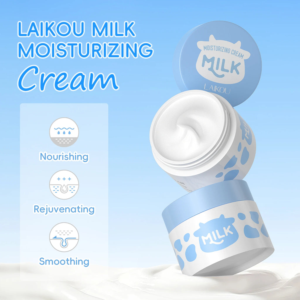 LAIKOU 2Pcs Milk Skin Care Set Skin-Softening Serum Moisturizing Cream Hydrating Nourishing Facial Kit