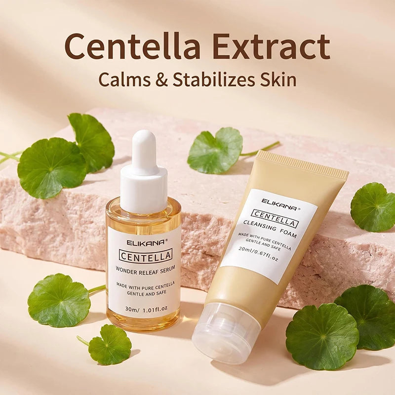 Centella Asiatica Travel Face Skin Care Kit: Serum,Cleansing Oil,Moisturizing Toner,Cleaner Foam,Soothing Cream,Skincare Set