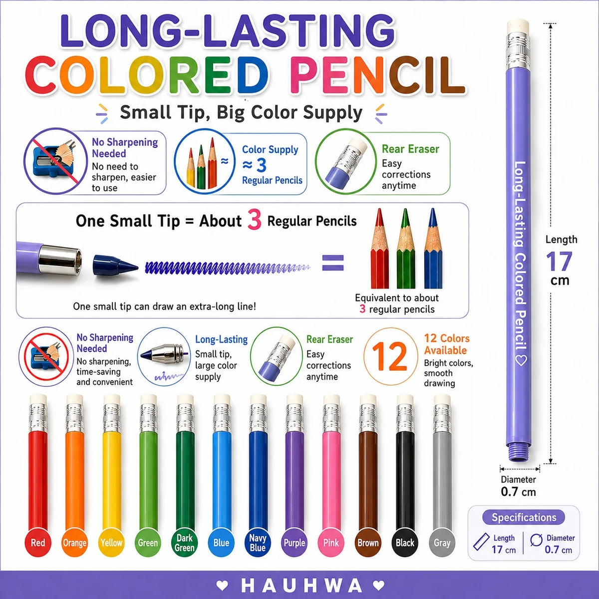 Competitive Price Superior Quality 12 Colors PVC Material 17cm Color Pencil Set Hot Sale Forever Eternity Stationary School