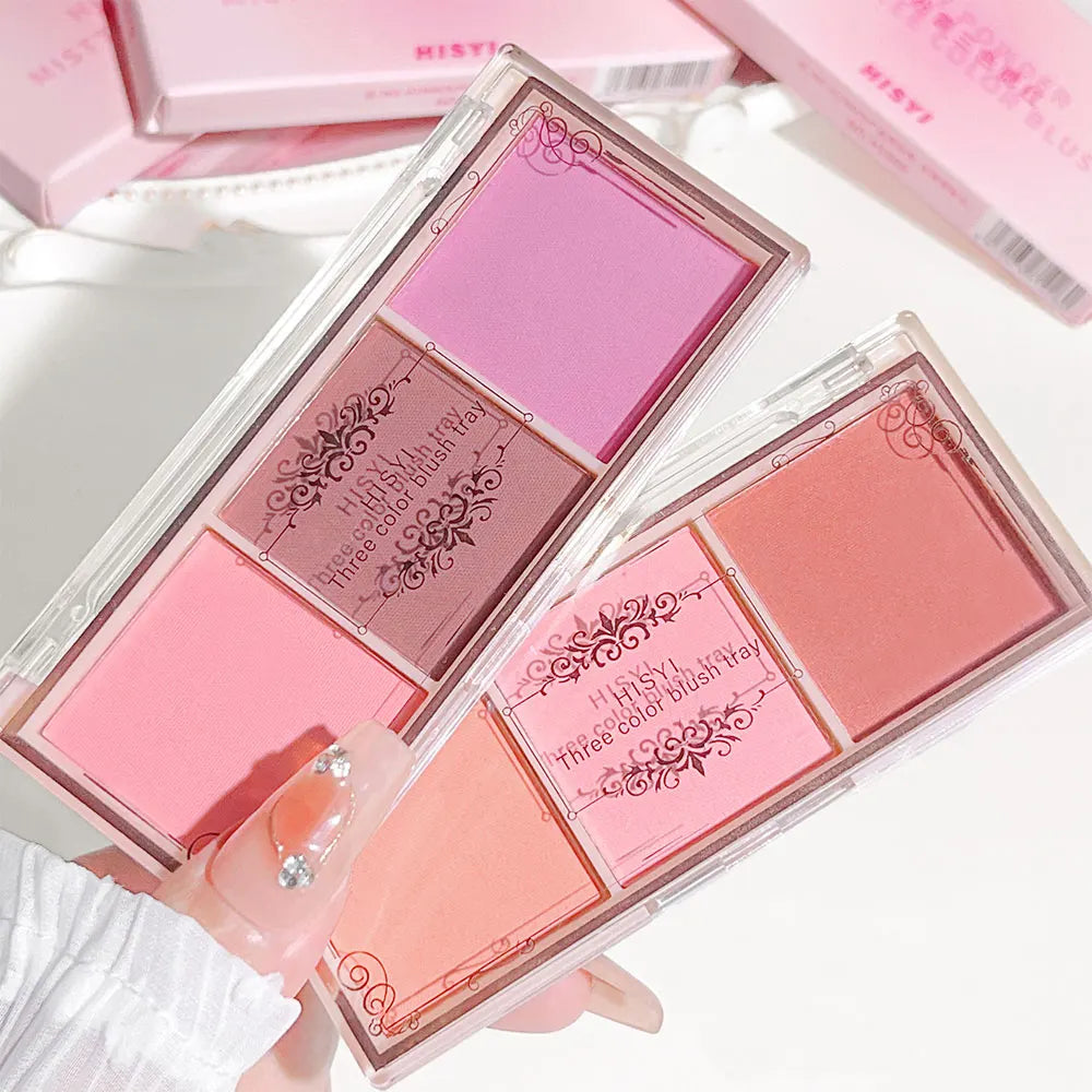 HISYI three-color blush matte natural nude makeup brightens the appearance and brightens the color. Three-color blush plate