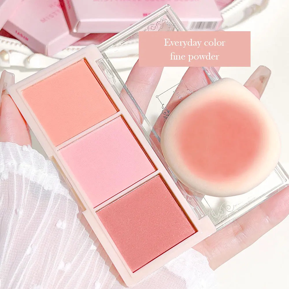 HISYI three-color blush matte natural nude makeup brightens the appearance and brightens the color. Three-color blush plate