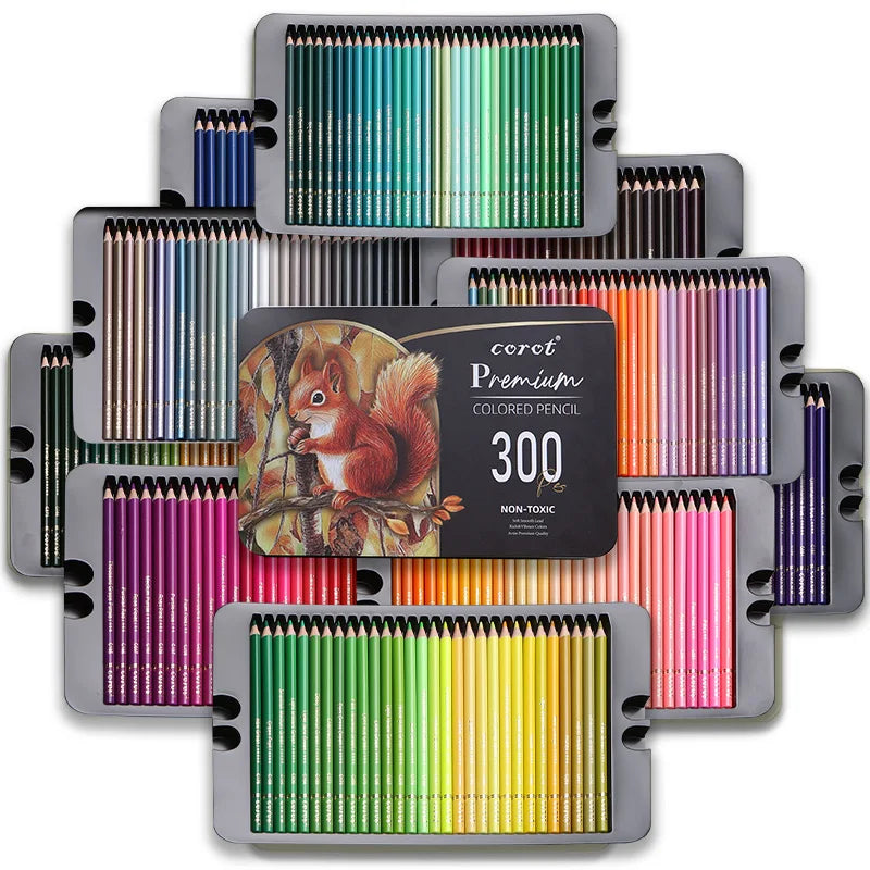 300 Colors Colored Pencils Metallic Set with Tin Case for Adult Coloring,Artists Soft Core for Drawing,Sketching,Shading,Blend